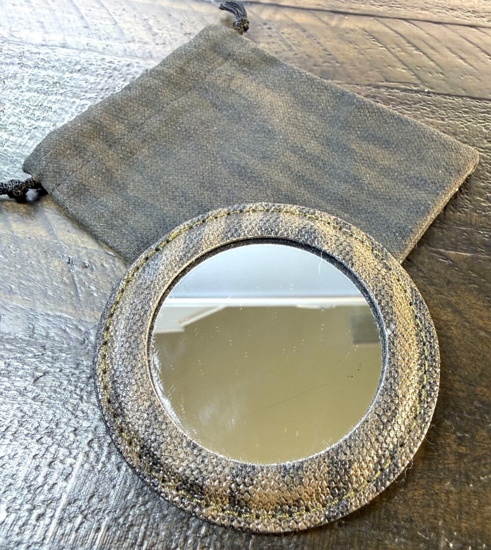 Authentic Fendi Vintage Pequin Stripe Round Compact Pocket Mirror & Pouch Black